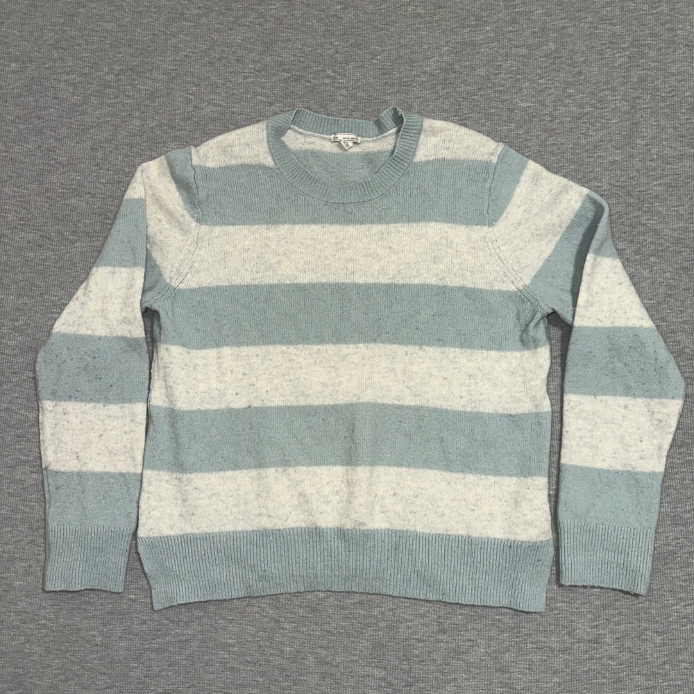 Gap Lambswool Striped‎ Crewneck Sweater Light Blue White Long Sleeve Size XL